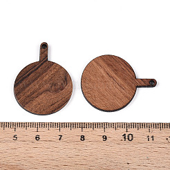 ウォールナットウッドペンダント  フラットラウンド  キャメル  34~35x26.3~27x2.2~2.6mm  穴：1.8mm&nbsp;WOOD-T032-23