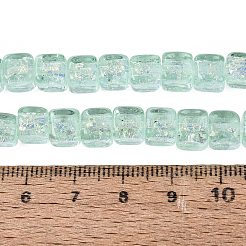 手作りの箔ガラスビーズ連売り  キューブ  淡緑色  6~7x6~7x6~7mm  穴：0.9~1.4mm  約50個/連  12.80~13.19インチ（32.5~33.5cm）&nbsp;FOIL-Q002-04F