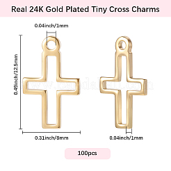 真鍮製の小さなクロスチャーム100個  長持ちメッキ  24KGP本金メッキ  12.5x8x1mm  穴：1mm&nbsp;KK-BBC0024-59G