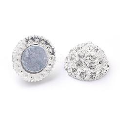 ループ付き合金マグネットクラスプ  ラインストーン付き  ラウンド  銀色のメッキ  23x16mm  穴：2mm&nbsp;RB-H115-S