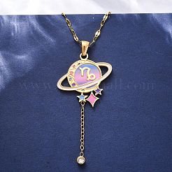 304 ステンレススチール ホットパールエナメル 星座 惑星 ペンダントネックレス  クリスタルラインストーン付き  ゴールドカラー  山羊座  15.94インチ（40.5cm）&nbsp;NJEW-D310-01E-G