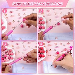 DIY ビーズペン作成キット  ハート&ちょう結び&フラミンゴ合金エナメル&タッセルチャーム付き  abs樹脂ボールペン  天然木&樹脂&ラインストーンヨーロピアンビーズ  ピンク  131個/箱&nbsp;DIY-SZ0009-92