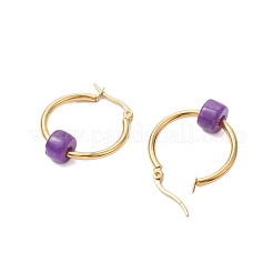 304ステンレススチールフープピアス  ナチュラルホワイトジェイド  ミックスカラー  29x24mm&nbsp;EJEW-JE06031