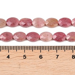 天然石ロードナイトビーズ連売り  多面カット  フラットオーバル  8x6x3mm  穴：0.7~0.8mm  約46~47個/連  14.96~15.16''（38~38.5センチメートル）&nbsp;G-H349-A01-10