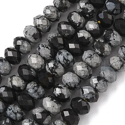 天然スノーフレークオブシディアンビーズ連売り  多面カット  ロンデル  5.5~6.5x4.5mm  穴：1mm  約91~94個/連  15.35''（39cm）〜15.43''（39.2cm）&nbsp;G-D344-A13