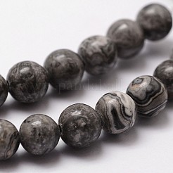 天然地図石/ピカソ石/ピカソジャスパービーズ連売り  ラウンド  8mm  穴：1mm  約44個/連  14.9インチ〜15.1インチ&nbsp;G-G735-27-8mm