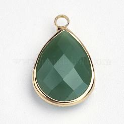 ガラスチャーム  真鍮パーツ  多面カット  ティアドロップ  ゴールドカラー  ミックスカラー  22x14x6mm  穴：2mm&nbsp;GLAA-E025-08