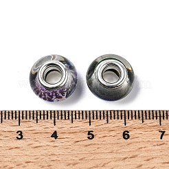 ドローベンチ樹脂ヨーロッパ大穴ビーズ  ダブルシルバーカラーメッキ真鍮コア付き  濃い緑  13.5x9mm  穴：4.5mm&nbsp;DACR-S011-02