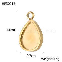 304ステンレススチールペンダントカボションセッティング  ティアドロップ  プレーンエッジベゼルカップ  イオンプレーティング（ip）  18KGP本金メッキ  11x7mm&nbsp;STAS-OY008-79G