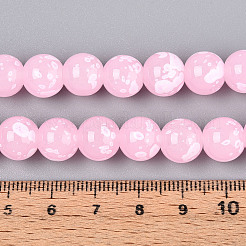 プリントガラスビーズ焼付塗装ガラスビーズ連売り  ラウンド  パールピンク  10~10.5mm  穴：1.2~1.5mm  約83~84個/連  30.71~30.91インチ（78~78.5cm）&nbsp;DGLA-N015-10mm-02