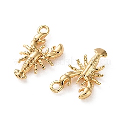 海の真鍮ペンダント  エビチャーム  18KGP本金メッキ  14x8x2.5mm  穴：1.4mm&nbsp;KK-L266-02G-G