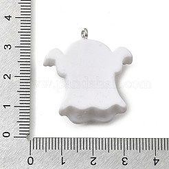 ハロウィン不透明樹脂ペンダント  プラチナ鉄ループ付き  ゴースト  31.5x29x9mm  穴：2mm&nbsp;CRES-D318-02C-P