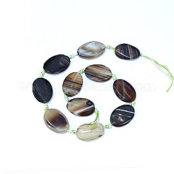 天然バンド /縞aビーズ連売り  染め＆加熱  オーバル  ブラック  28~31x20~21x5~6mm  穴：2~2.5mm  約11個/連  16.1インチ〜16.3インチ（41~41.5cm）&nbsp;G-I245-58C