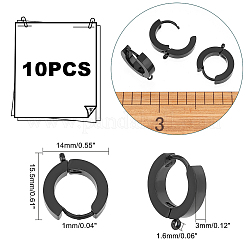 304ステンレススチール製ハギーフープピアス金具10個  カン付き  ガンメタ色  15.5x14x3mm  穴：1.6mm  ピン：1mm&nbsp;STAS-UN0034-56