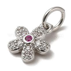 ラックメッキ真鍮チャーム  キュービックジルコニア付き  鉛フリー＆カドミウムフリー  花  プラチナ  9x7.5x2mm&nbsp;KK-M271-07P