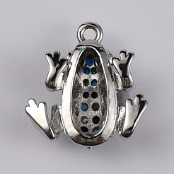 真鍮製マイクロパヴェカラフルキュービックジルコニアchrams  カエル  プラチナ  14.5x13x6mm  穴：1.3mm&nbsp;ZIRC-WH0001-02P