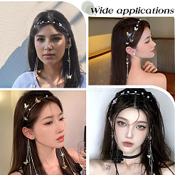亜鉛合金ラインストーンヘアバンド  absプラスチックパール  女の子用蝶のタッセルヘアアクセサリー  ゴールドカラー  365x125mm&nbsp;OHAR-WH20007-01A-G