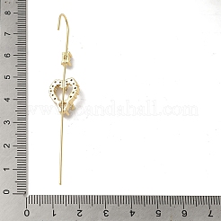 女性用真鍮クリスタルラインストーンイヤーラップクローラーフックイヤリング  18KGP本金メッキ  ハート  73.5x12.5mm  ピン：1mm&nbsp;EJEW-C097-02G-03