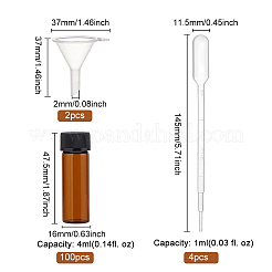 香水ディスペンサーキット  100 個 4 ml ガラス サンプル ボトルを含む  透明プラスチック漏斗ホッパー2個とプラスチック製移送ピペット4個  ミックスカラー&nbsp;DIY-BC0009-36