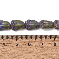 塗装ガラスビーズ連売り  ゴールドライン入り  花  スチールブルー  11x8.5~9x6~6.5mm  穴：1.1mm  約32個/連  14.09''（35.8センチメートル）&nbsp;GLAA-Z021-16D