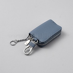 小銭や鍵を入れるPUレザーのジッパー付き財布  キーホルダーケース  長方形  スチールブルー  13.8cm&nbsp;ABAG-WH20006-31C