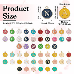 52個2スタイルアロイエナメルペンダント  文字a~z付きのフラットラウンド  ミックスカラー  14~18x12~15mm  26個/スタイル&nbsp;ENAM-TA0003-15