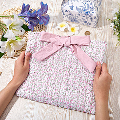 ストラップ付き花柄布製パッキングポーチ  長方形  ピンク  280x320x4mm&nbsp;ABAG-WH20010-40B