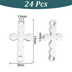 201ステンレススチールコネクタチャーム24個  レーザー切断  宗教クロスリンク  ステンレス鋼色  17x9x1.5mm  穴：1.6mm&nbsp;STAS-UN0046-03