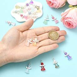 合金ペンダント付き20色ガラスパール10個  鉄パーツ  エンジェルチャーム  ミックスカラー  26mm  穴：2.5mm  2個/カラー&nbsp;PALLOY-YW00172