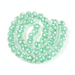 手作りランプワークビーズ  水玉模様のロンデル  アクアマリン  12~13.5x8.5~10mm  穴：1.5~1.6mm&nbsp;LAMP-T022-12D