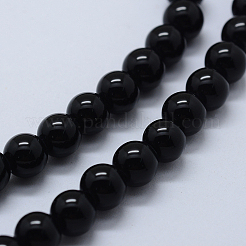 ナチュラルブラックオニキスビーズ連売り  染め＆加熱  ラウンド  8mm  穴：2mm  約48個/連  14.37インチ（36.5cm）&nbsp;X-G-P369-01-8mm