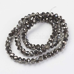 電気メッキ透明ガラスビーズ連売り  半黒メッキ  多面カット  ロンデル  ミッドナイトブルー  3.5x3mm  穴：0.4mm  約123~127個/連  13.7~14.1インチ（35~36cm）&nbsp;EGLA-A034-T3mm-P18