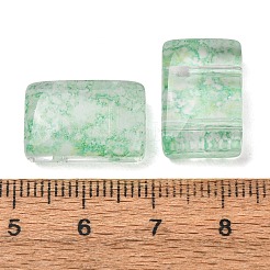 2穴の焼き付け塗装透明ガラスビーズ  長方形  淡緑色  17.5x11.5x7mm  穴：1.6mm  約387個/1000g&nbsp;GL-CBA5BF9-01D