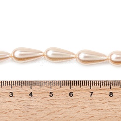 電気メッキ不透明ガラス模造真珠ビーズ連売り  ティアドロップ  桃パフ  16x8mm  穴：0.8mm  約24個/連  15.16''（38.5センチメートル）&nbsp;EGLA-H113-09A-02