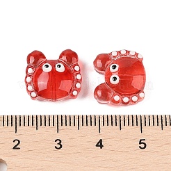 透明ガラスビーズ  手描きのビーズ  カニ  レッド  12.5x14x7mm  穴：1mm&nbsp;GLAA-B024-01H