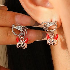 合金エナメルスタンドピアス  カボチャ  ハロウィン用  プラチナ  21x14mm&nbsp;PW-WG0AEA6-01
