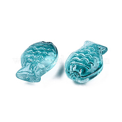 透明なスプレー塗装ガラスビーズ  魚  ダークシアン  14x10x5.5mm  穴：1mm&nbsp;GLAA-N035-024-C02