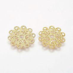 真鍮ヴィンテージフィリグリーパーツ  鉛フリー及びカドミウムフリー  花  金色  サイズ：直径約17mm  厚さ0.5mm  穴：2mm&nbsp;LS-KK-B554-G