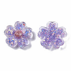 クリア樹脂カボション  pailletteのとグリッターパウダーで  花  ミディアムスレートブルー  22x22.5x7mm&nbsp;CRES-N034-18B