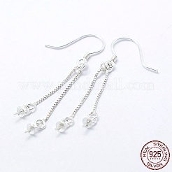 925スターリングシルバーピアスフックパーツ  ベネチアンチェーン＆カップパールベールピン付き  銀  45x0.8mm  20ゲージ  ピン：0.8mm  トレイ：3mm&nbsp;STER-I014-29S