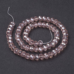 ガラスビーズ連売り  パール光沢メッキ  クリスタルのサンキャッチャー  ファセットロンデル  ダークサーモン  10x7mm  穴：1mm  約60~61個/連  46~48cm&nbsp;GR10MMY-39L