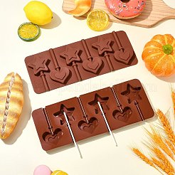 ハート＆スター DIY 食品グレードシリコン型 2個  フォンダン型  チョコレート  紙製ケーキポップスティック100本を使ったキャンディー作り  混合図形  ココナッツブラウン  100~246x95x3~12mm  内径：88~89x43.5~48mm&nbsp;SIL-CJ0002-17
