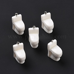 不透明樹脂ペンダント  プラチナトーンの鉄ループ付き  トイレチャーム  ホワイト  27x19x13.5mm  穴：2mm&nbsp;RESI-D057-11P