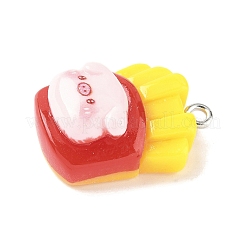 かわいい豚をテーマにした不透明樹脂ペンダント  模造食品  プラチナトーンのアイアンループ付き  フライドポテト  24.5x18x10.5mm  穴：2mm&nbsp;RESI-V005-007C