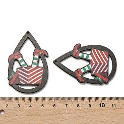 ウッドペンダント  ティアドロップ  クリスマステーマのチャーム  ボディ  54.5x34.5x2.5mm  穴：1.6mm&nbsp;WOOD-Z003-04C