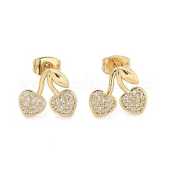 真鍮クリアキュービックジルコニアスタッドピアス  チェリー  18KGP本金メッキ  11x13mm&nbsp;LS-EJEW-Q017-03A-G
