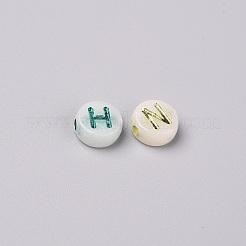 蓄光アクリルビーズ  暗闇で光る  水平穴  ランダムな文字でフラットラウンド  ミックスカラー  10x4.5mm  穴：2mm&nbsp;X-MACR-S273-41