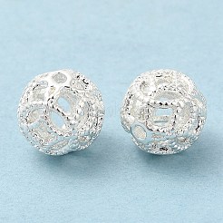 環境に優しいラックメッキ真鍮ビーズ  長持ちメッキ  鉛フリー＆カドミウムフリー  中空  ラウンド  銀  8mm  穴：1mm&nbsp;KK-A186-05S