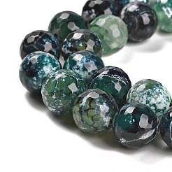 ファイヤーアゲートクラックルビーズ連売り  染め＆加熱  ラウンド  多面カット  ティール  13.5~14mm  穴：1.4mm  約28~29個/連  15.16インチ（38.5cm）&nbsp;G-L595-A02-01I