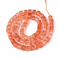 クラックル透明ガラスビーズ連売り  キューブ  多面カット  サンゴ  5.5~6x6~6.5x6~6.5mm  穴：1.2~1.5mm  約65個/連  14.76~14.96インチ（37.5~38cm）&nbsp;GLAA-N062-6mm-10
